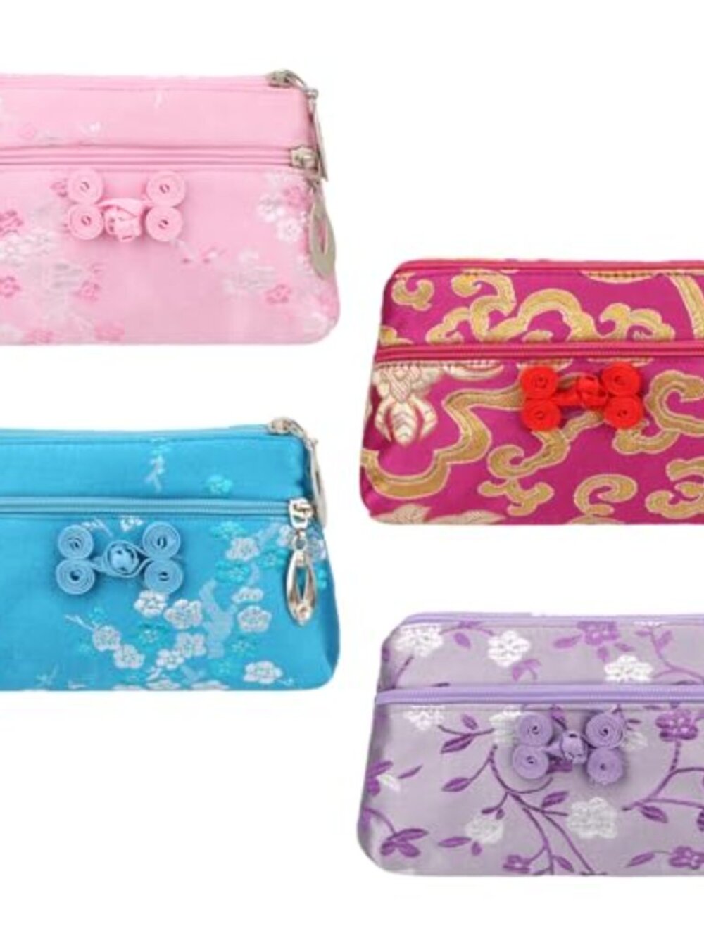 Set of 4 Silk Brocade Zipper Pouches Jewelry Bags Gift Party Favors